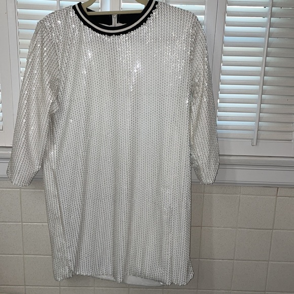 Glamour Dresses & Skirts - Glamour tshirt dress sequins edgy tomboy chic white blue lined jersey sports